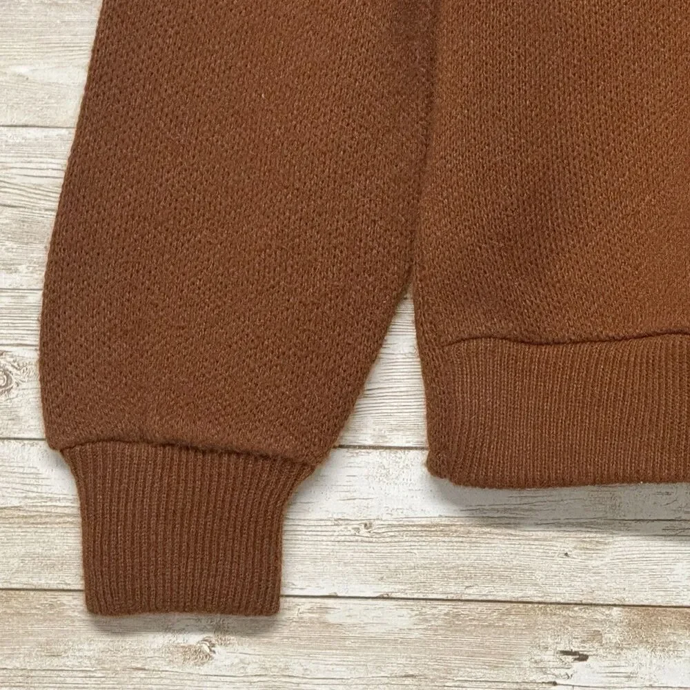 1970s Vintage Brown w Red Suede Front Shawl Cardigan RETRO M Old Grandpa Hipster